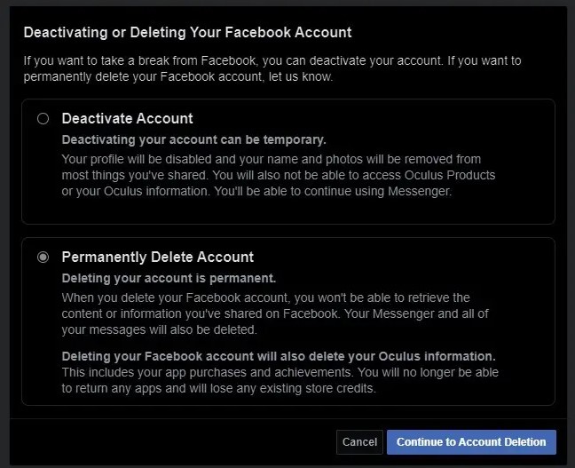 Deleting Linked Facebook Account Will Remove Your Oculus Account Games Predator - how to delete roblox account permanently on all platforms