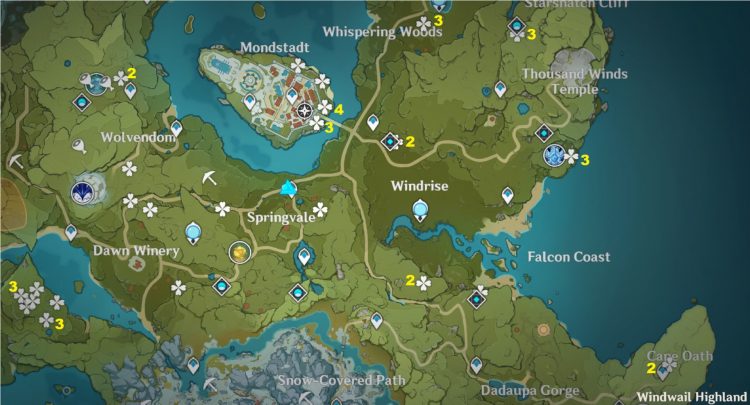 Genshin Impact Farm Dandelion Seed Locations Eula Ascension Jean Ascension Guide 1 Map