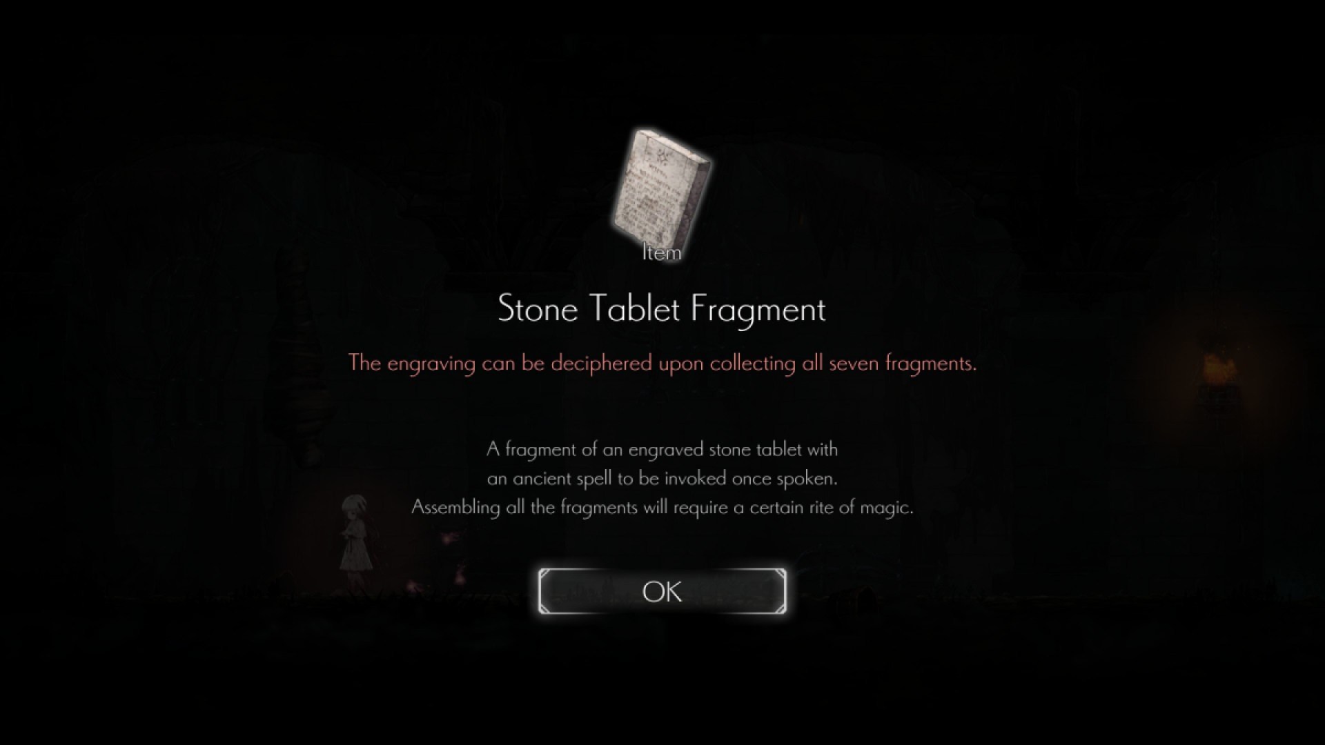 Ender Lilies screenshot of Stone Tablet Fragment