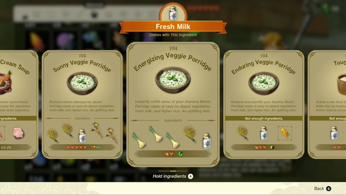 How To Make Veggie Porridge In Zelda Tears Of The Kingdom TotK   Totk Veggie Porridge Recipes 