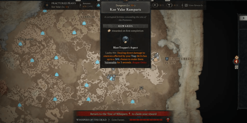 How to unlock Kor Valar Ramparts dungeon in Diablo 4