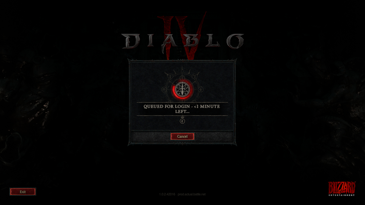 Pantalla de Diablo 4 con tiempo de espera