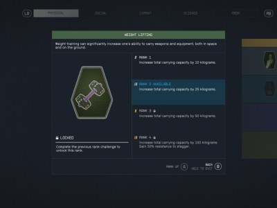 Starfield Skills Weight Lifting Ranks