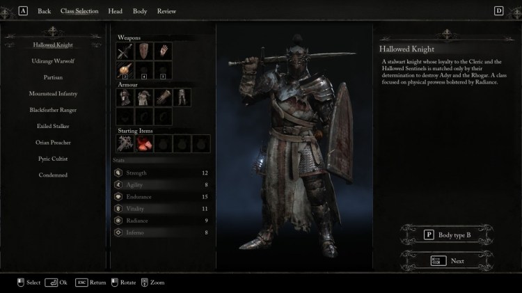 Which Starting Class Should You Pick In Lords Of The Fallen Hallowed Knight