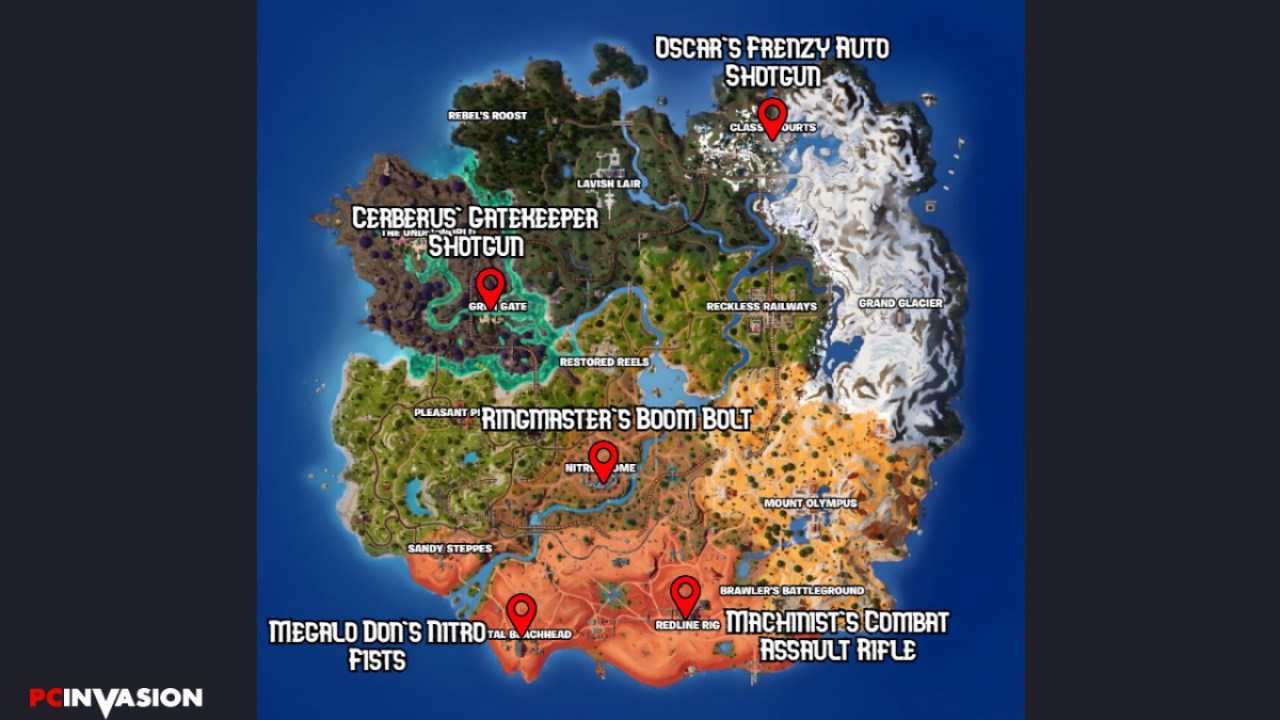 Fortnite Chapter 5 Season 3 All Mythic Weapon Locations