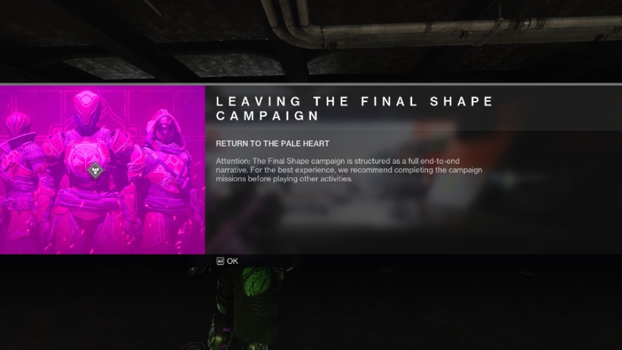 Leaving The Final Shape Campaign Error Destiny 2
