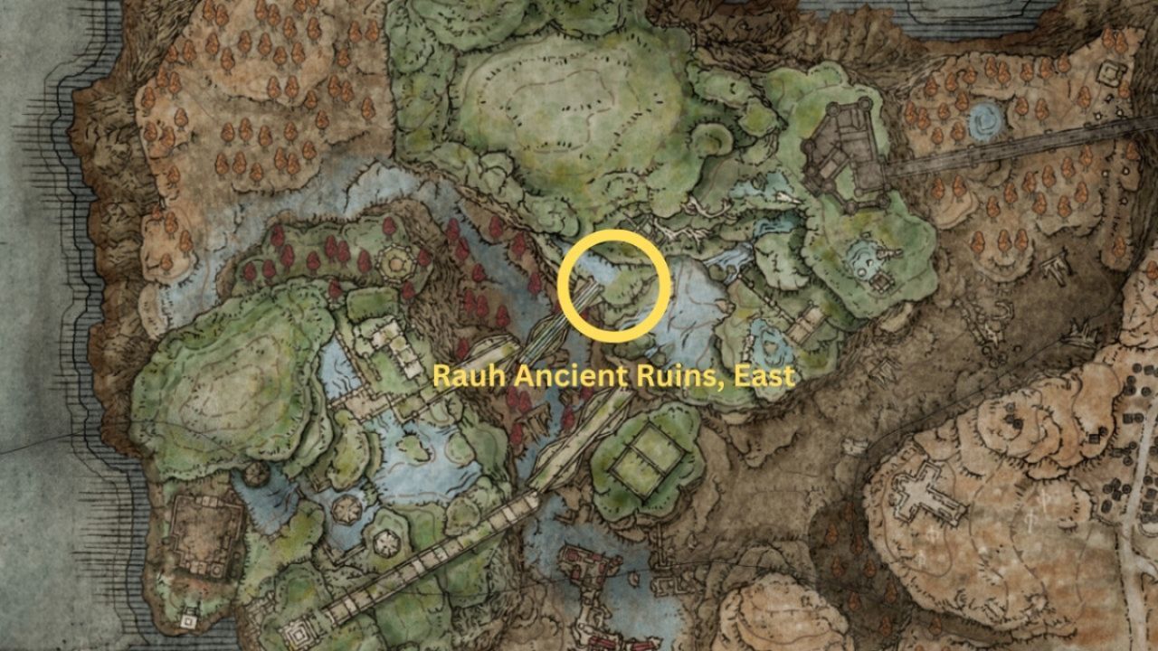 Những điểm tốt nhất để trồng Rune ở Elden Ring Shadow Of The Erdtree Rauh Di tích cổ phía Đông