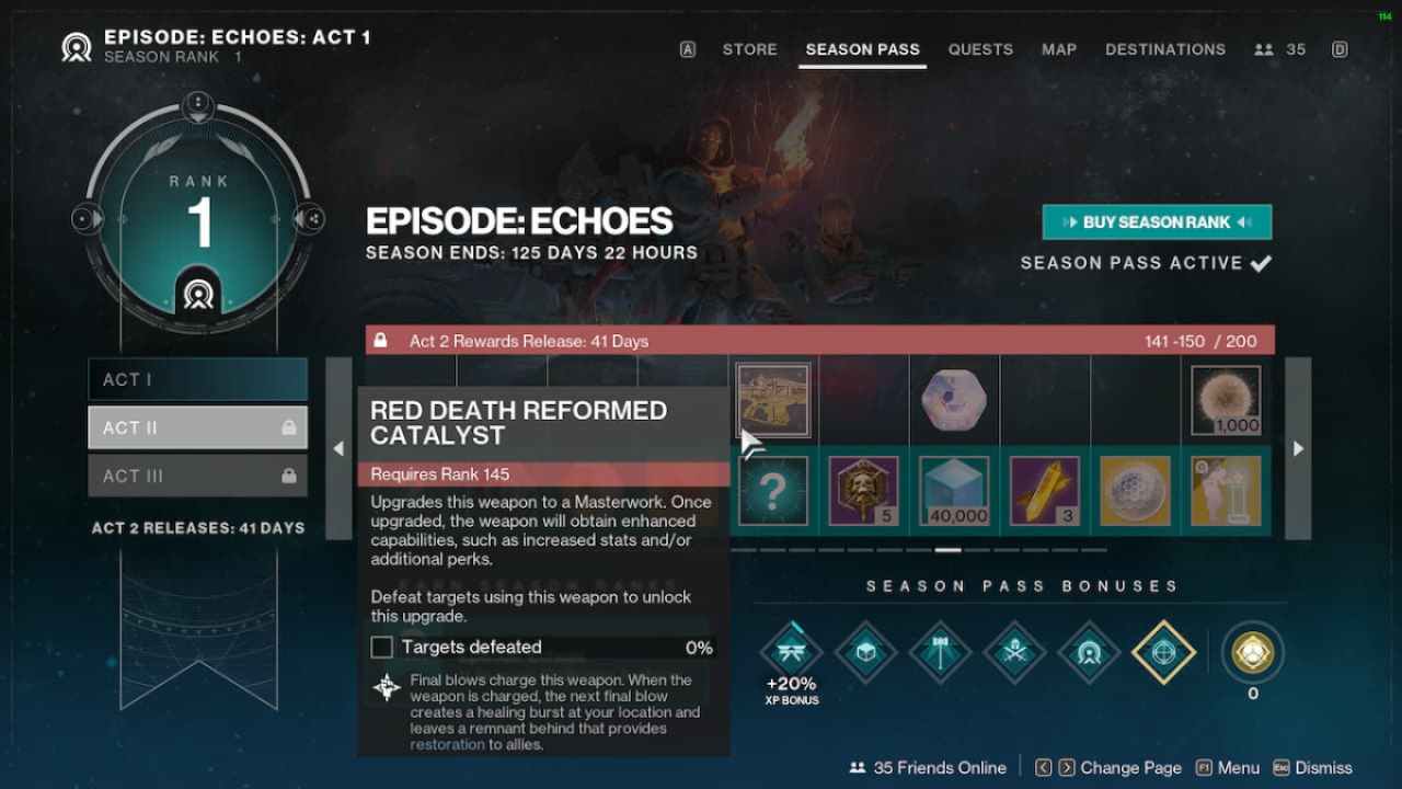 How To Get The Red Death Reformed Catalyst In Destiny 2 Season Pass
