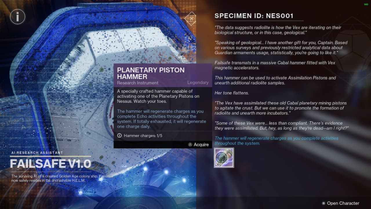Cách sử dụng Búa Piston hành tinh và nhận phí trong nhiệm vụ Destiny 2