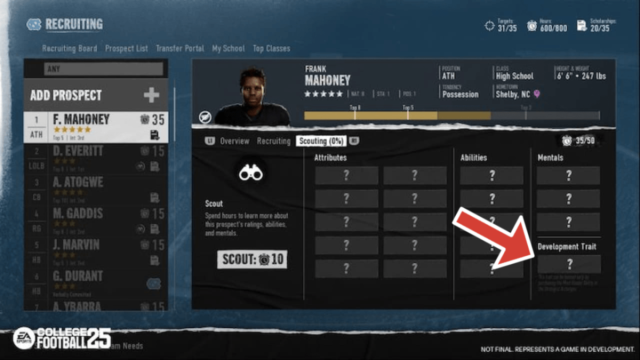 Unlocking Development Traits in NCAA 25