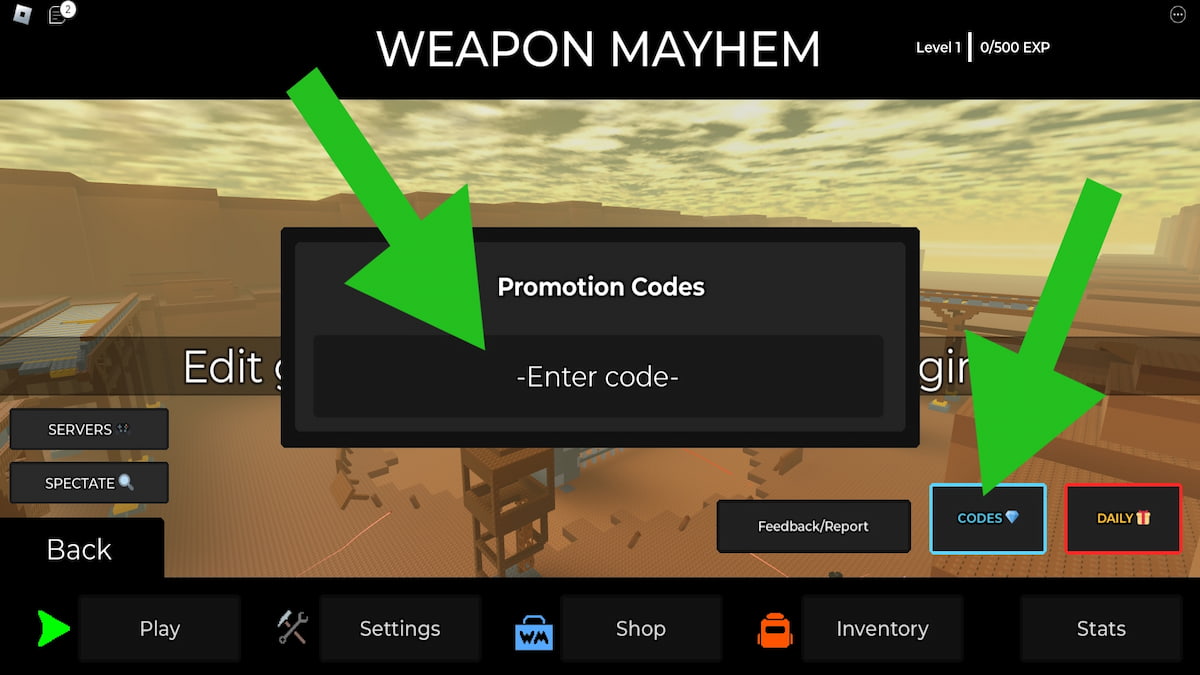 How To Redeem Codes In Weapon Mayhem