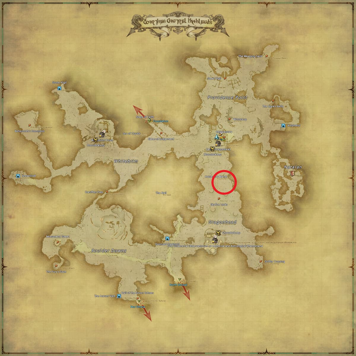 All Arr Hunt Mark Locations In Ffxiv Coerthas Central Highlands Downy Dunstan (fate)