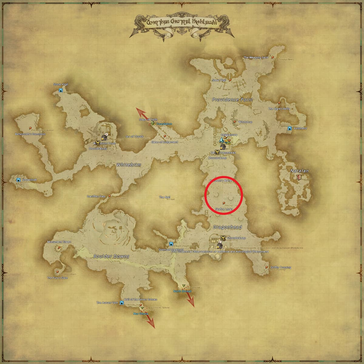 All Arr Hunt Mark Locations In Ffxiv Coerthas Central Highlands Feral Croc Highland Goobbue