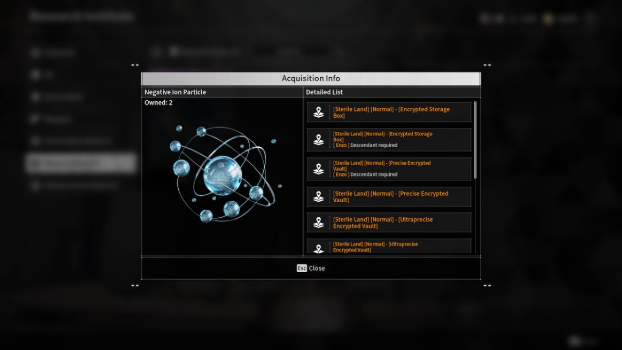 Negative Ion Particle The First Descendant Research Materials