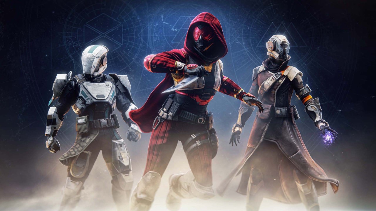 Promotional art for the 10th anniversary sets of Titans, Hunters, and Warlocks in Destiny 2