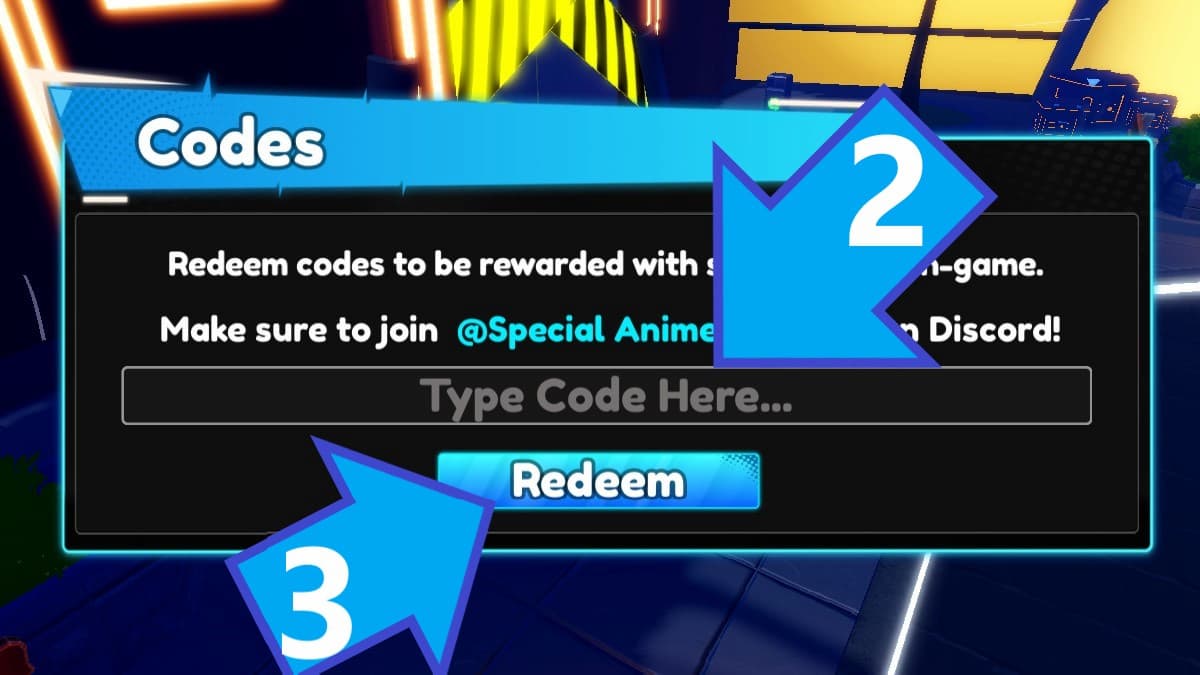 Special Anime Defense Type Code Here text field.